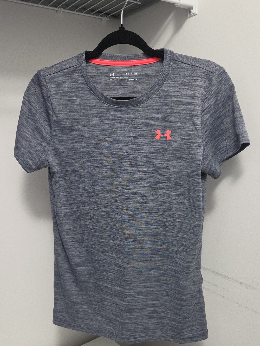Under Armour Kids Heathered Blue Short Sleeve Tee with Pink Logo